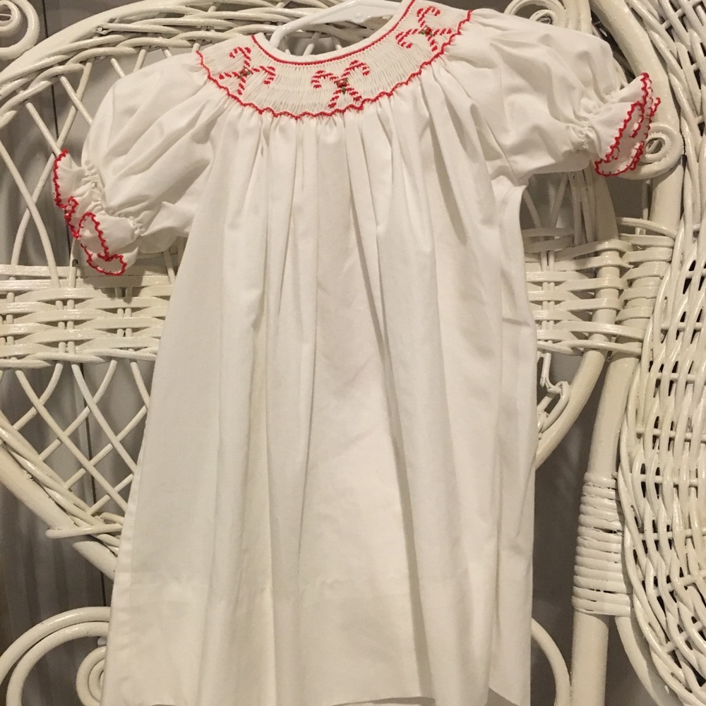 9M girl candy cane smocked dress